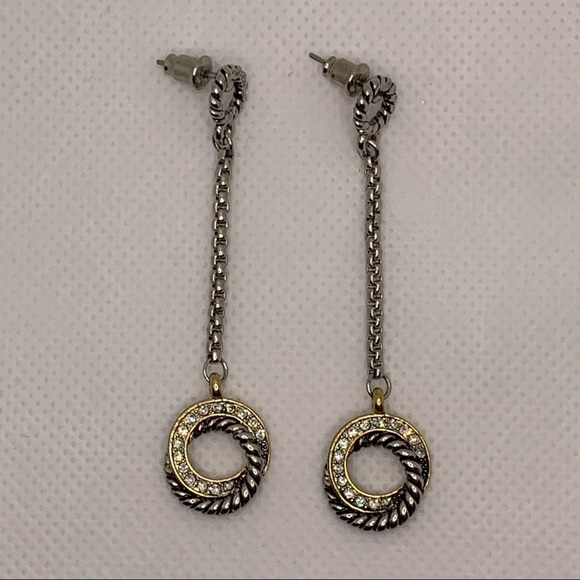 Women’s Crystal Loop Circles Gold Silver Chain Rope Drop Earrings - Picture 6 of 11